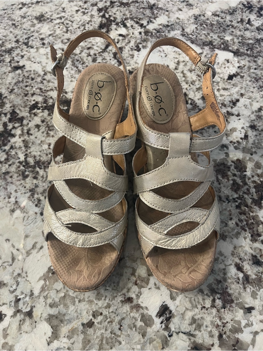 b.o.c. Champagne Metallic jStrappy Wedge Sandals